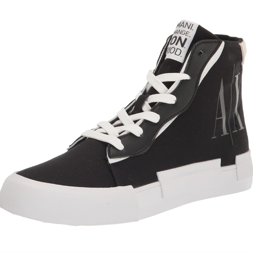 Mens - ARMANI EXCHANGE - Icon Logo High Top Sneakers 100% Cotton - Black - 10